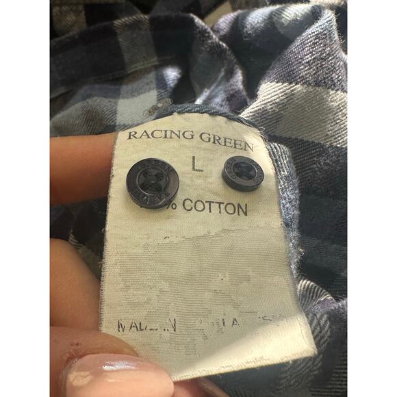 Racing Green Plaid Flannel Button Down Shirt Blue White – Men’s L - Picture 4 of 6